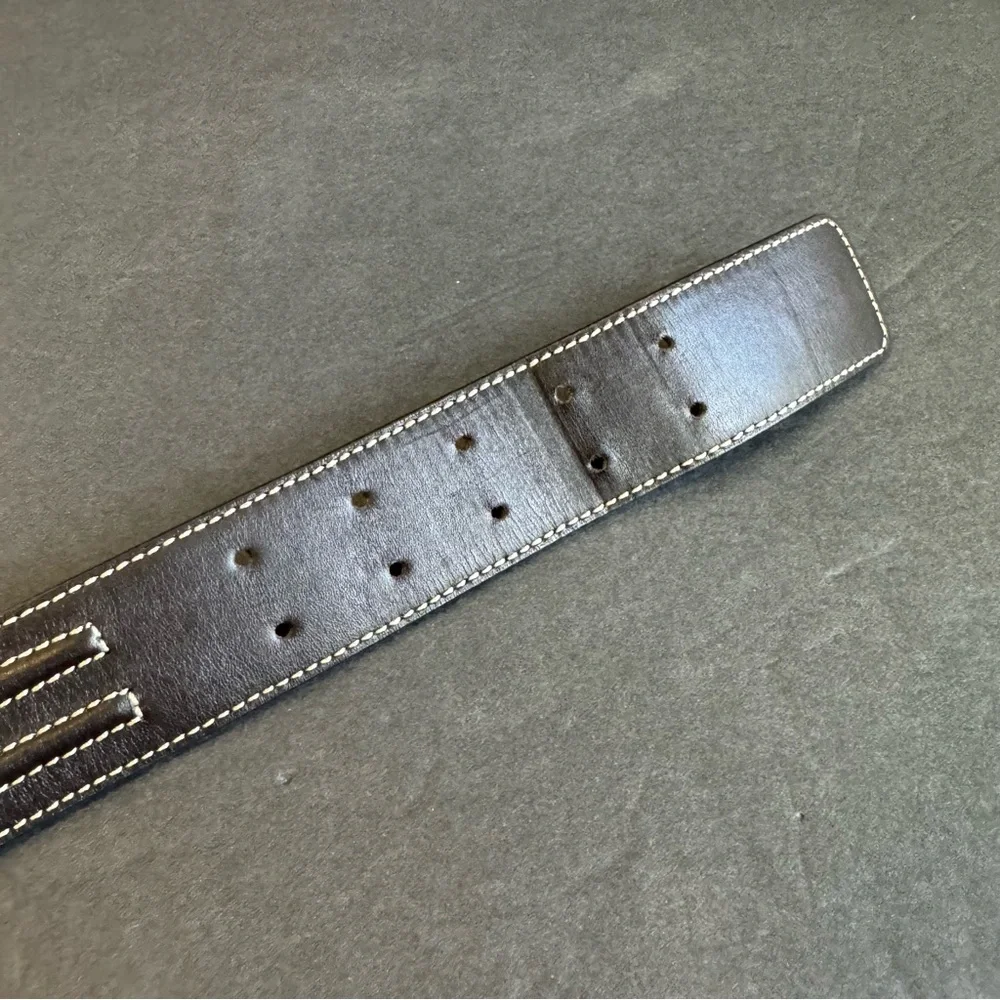 Vintage Chocolate Brown Leather Belt Statement‎ Wide Waist Belt Loft Medium